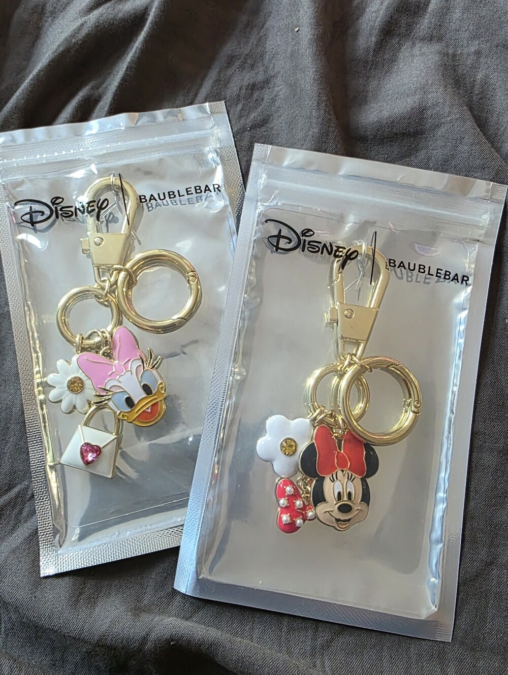 ​Disney x BaubleBar Valentine's Day Bag Charm Keychain Set Minnie & Daisy New